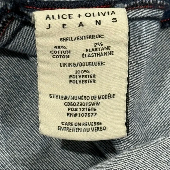 Alice + Olivia Denim Overall Skirt Dress 12 Stretch Fitted Preppy Y2K Bow Luxury - Picture 8 of 13